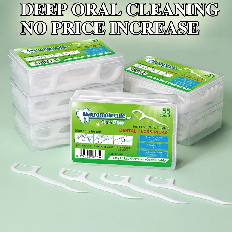 55-Pack Superfine Disposable Dental Floss Picks | Family Pack Dental Floss Picks QXL