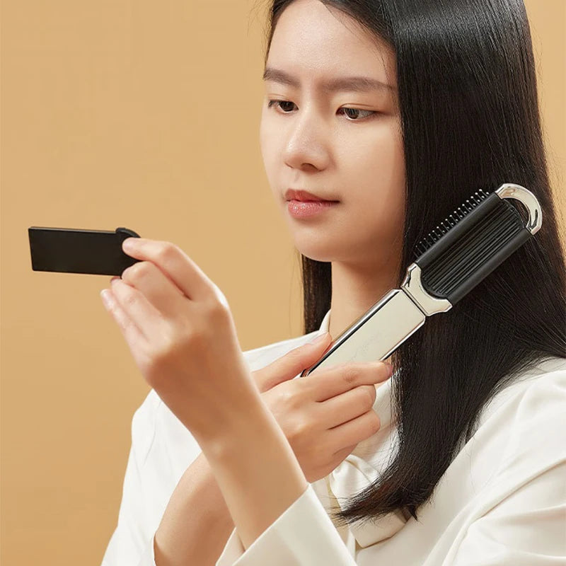 Foldable Travel Hair Brush with Mirror | Scalp Massage Comb Foldable Hair Brush QXL