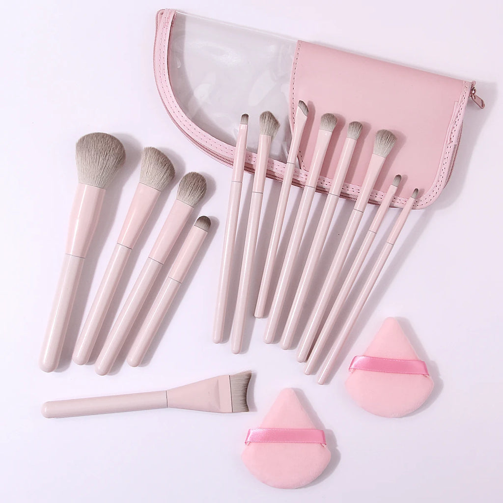 16-Pc Makeup Brush Set with Puff & PU Leather Pouch Makeup Brush Set QXL