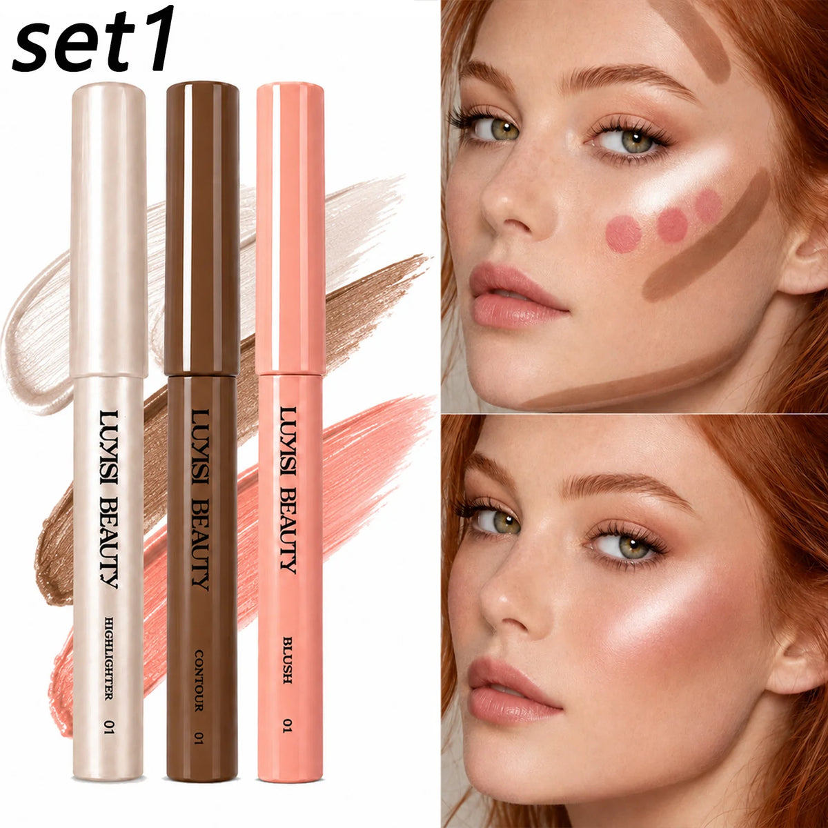 3-Piece Contour, Blush & Highlighter Makeup Pen Set Face Makeup Pen Set QXL set 1