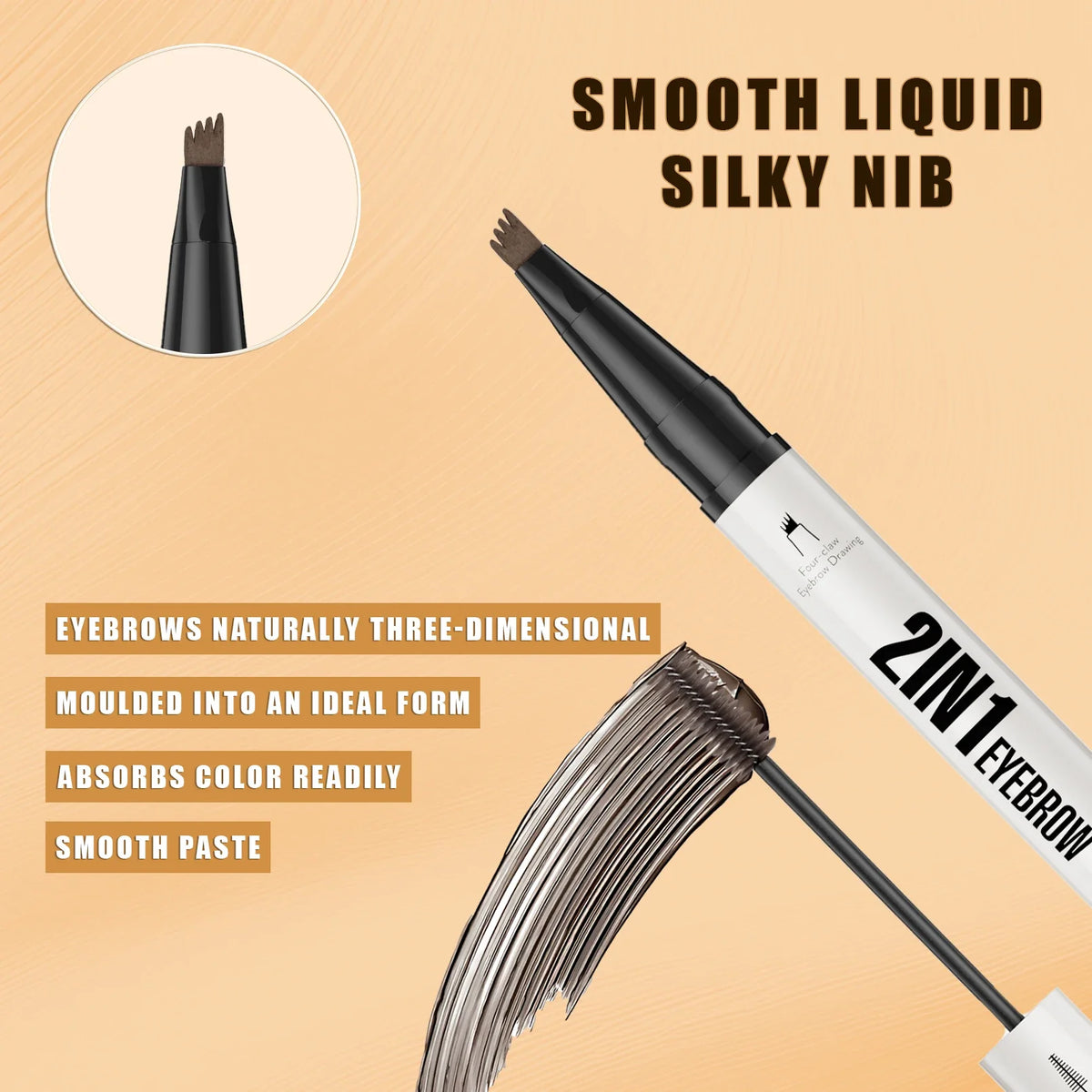 Hello Kiss 2-in-1 Four-Claw Eyebrow Pen | Waterproof Liquid Liquid Eyebrow Pen QXL