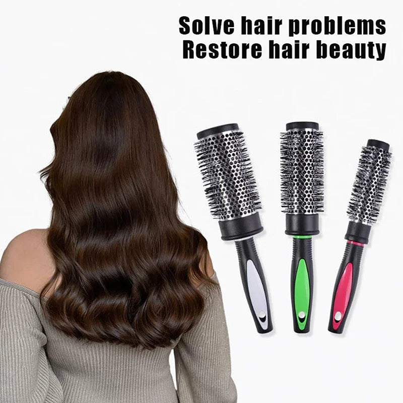 Round Curling Roller Comb | Thermal Aluminum Barrel Hair Brush Round Barrel Hair Brush QXL