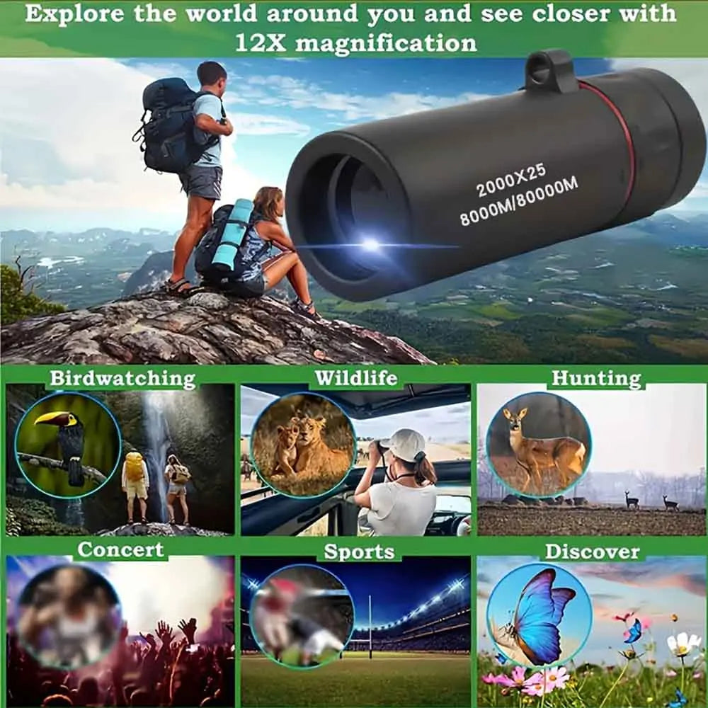 2000x25 HD Monocular Telescope | Portable Birdwatching & Camping Monocular Telescope QXL
