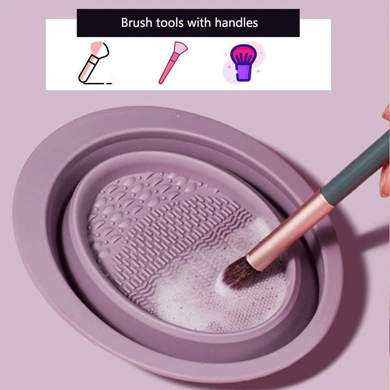 Foldable Silicone Makeup Brush Cleaning Bowl & Scrubber Mat Brush Cleaning Bowl QXL