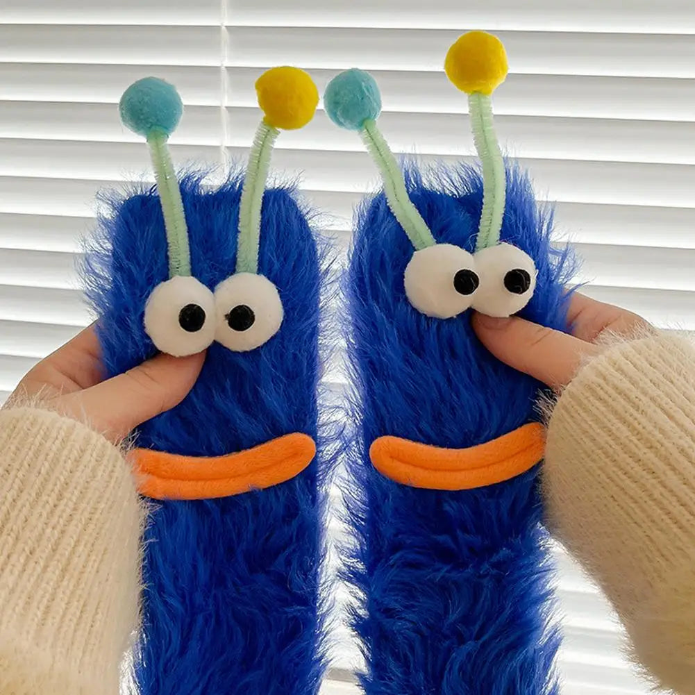 3D Cartoon Eyes Fluffy Plush Socks – Women's Cozy Xmas Gift Novelty Plush Socks QXL