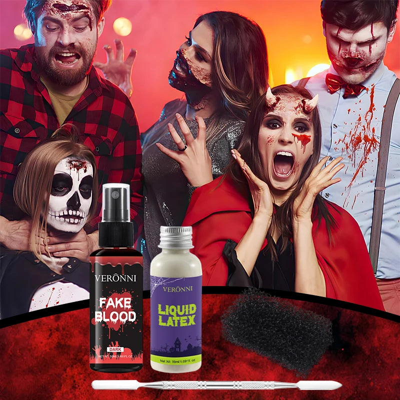 SFX Makeup Kit – Fake Blood Spray, Liquid Latex & Sponge SFX Makeup Kit QXL