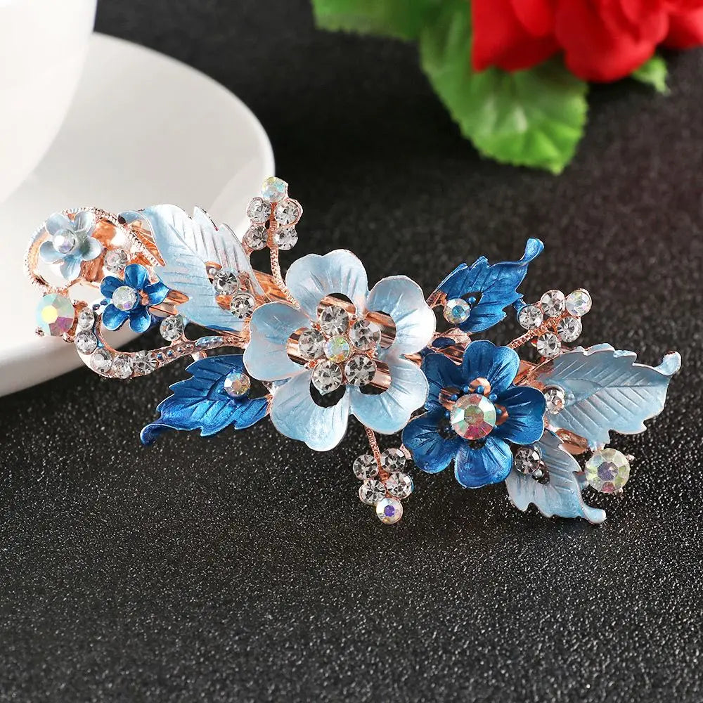 Crystal Flower Hair Clip | Tiara Resin Barrette for Women Crystal Hair Clip QXL
