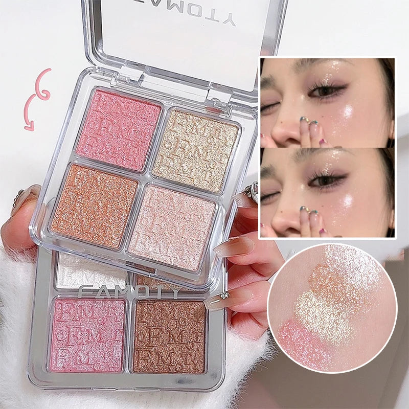 4-Color Highlighter & Contour Palette | Shimmer Glow Powder Highlighter Contour Palette QXL