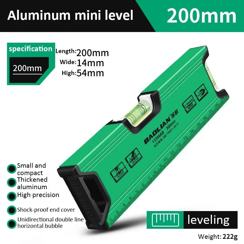 Mini Magnetic Bubble Level 100–200mm | Aluminum Pocket Level Magnetic Bubble Level QXL Double bubble 200mm