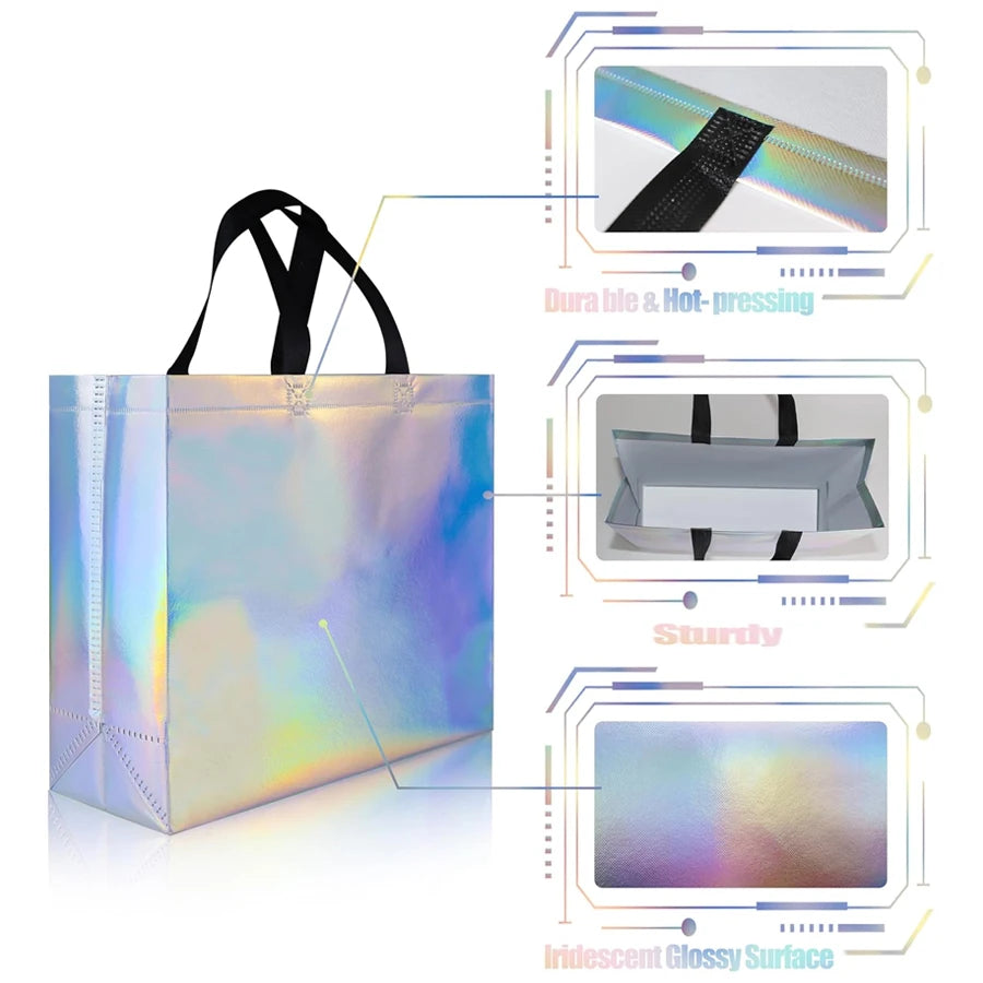Iridescent Gift Bags Bulk 8/16 Pcs | Glossy Reusable Goodie Bags Gift Bags QXL