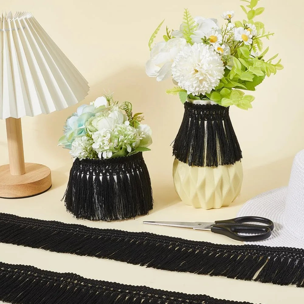 5.5-Yard Black Cotton Tassel Fringe Trim | 3" Boho Sewing Trim Sewing Fringe Trim QXL