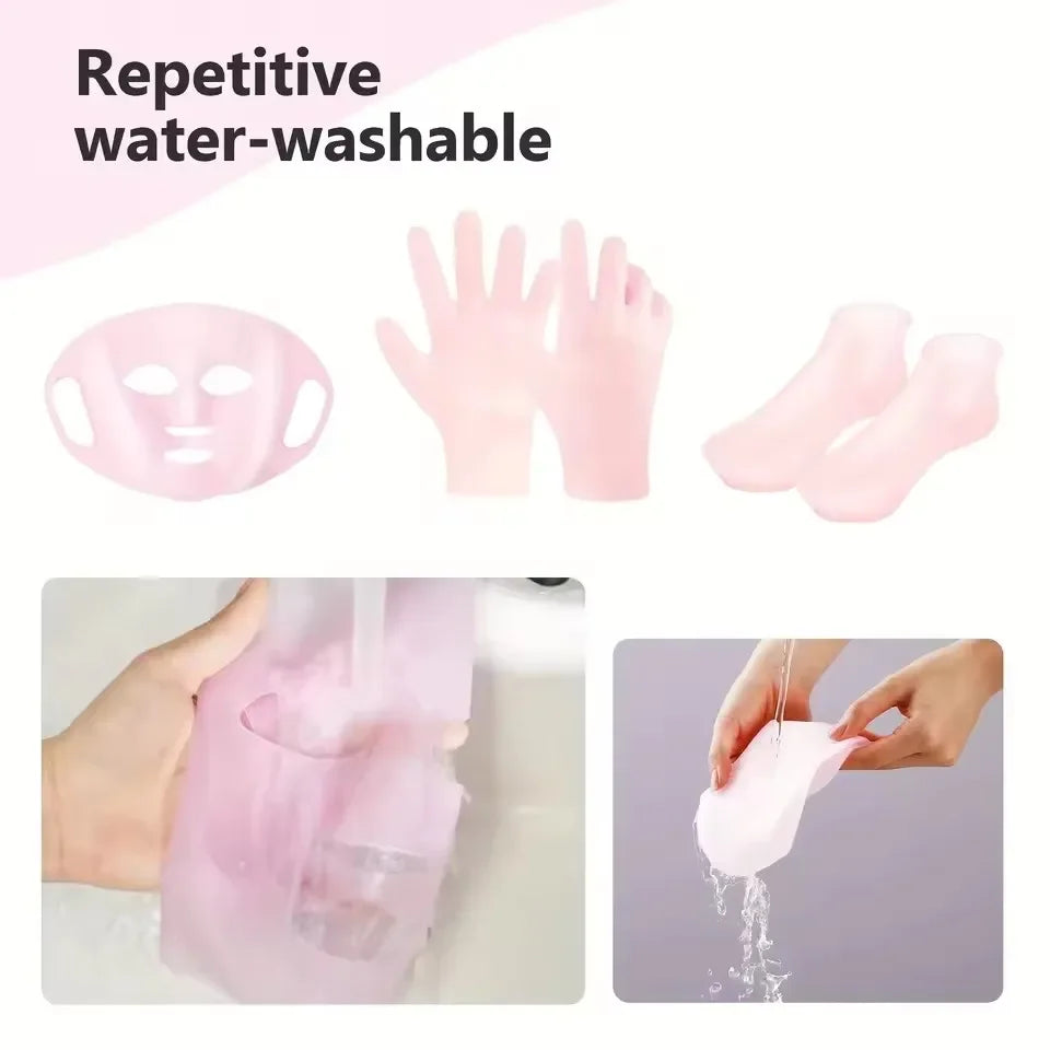 3-Piece Silicone Face, Hand & Foot Mask Cover Set Silicone Mask Cover QXL
