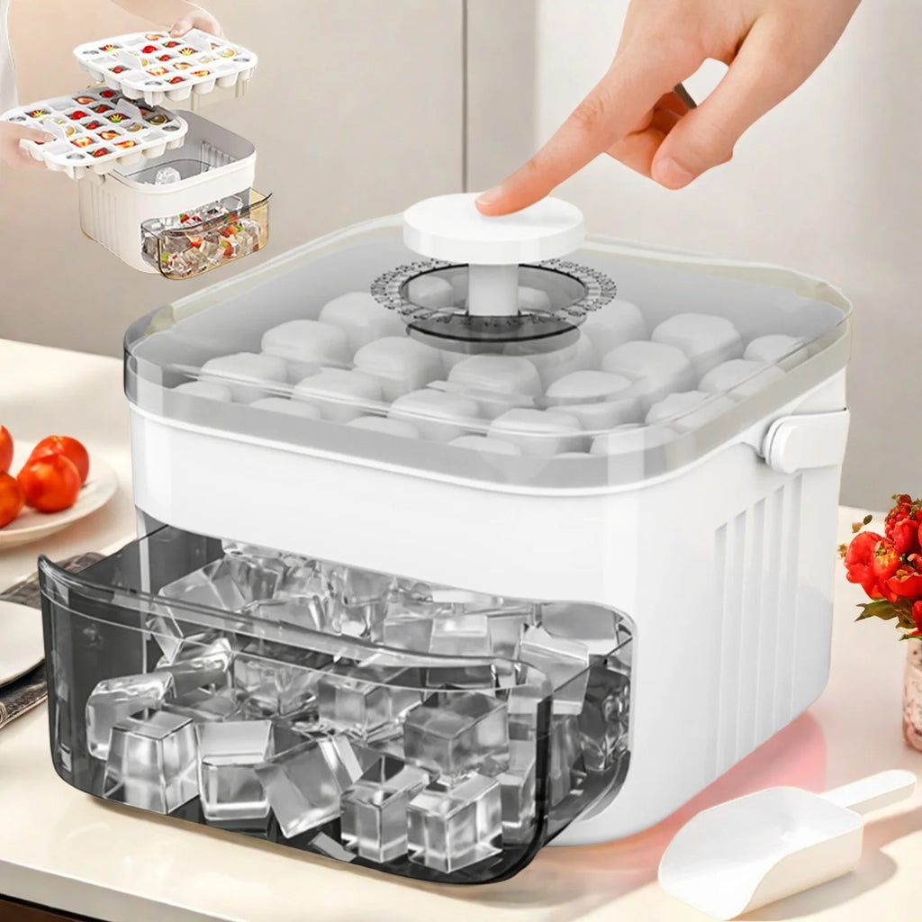 Double Layer Ice Cube Tray with Lid, Bin & Drawer Handle Ice Cube Tray QXL