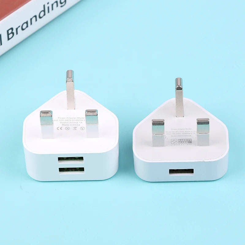 UK 3-Pin Wall Charger | 1 & 2 USB Ports 5V 2.1A Adapter USB Wall Charger QXL