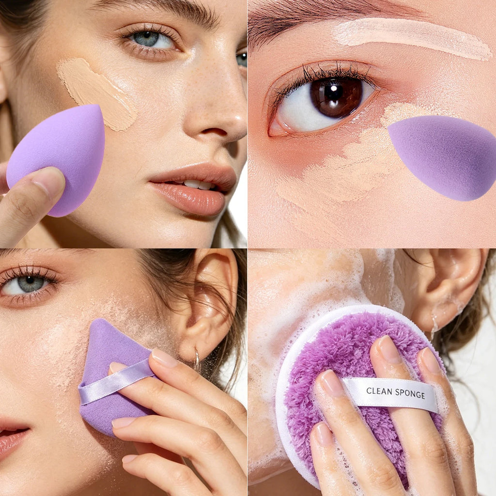 KOSSHOW 6-Pc Purple Makeup Sponge Set | Triangle Puff & Box Makeup Sponge Set QXL