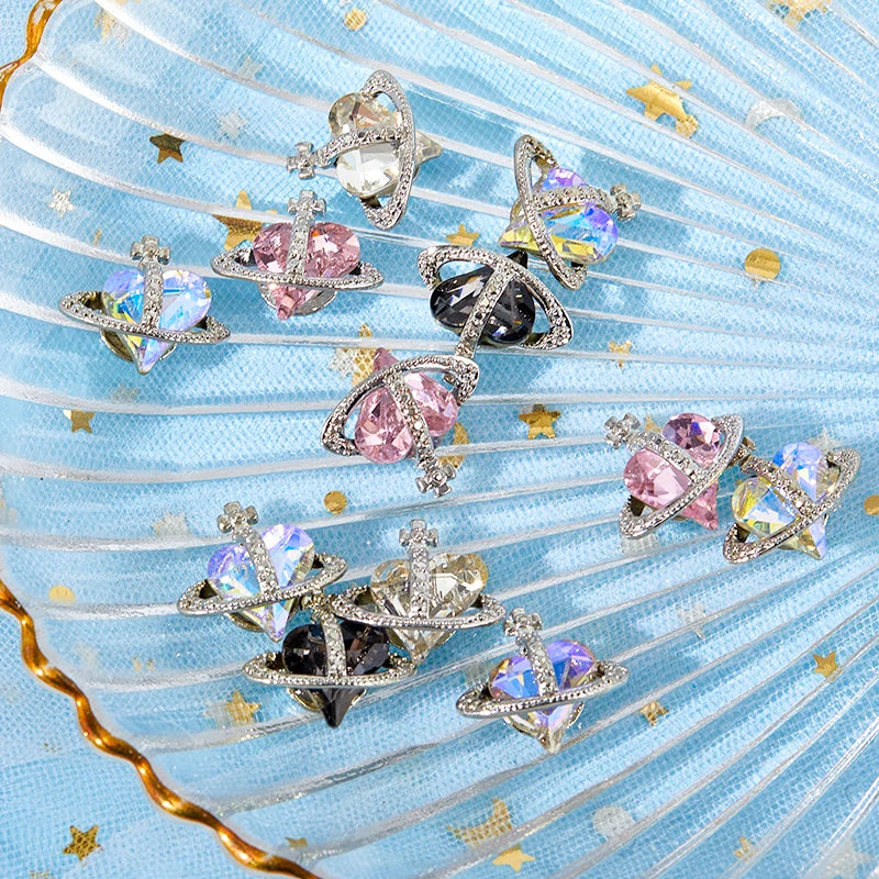 5-Pack 3D Heart Zircon Nail Art Charms & Crystal Rhinestones Nail Art Charms QXL