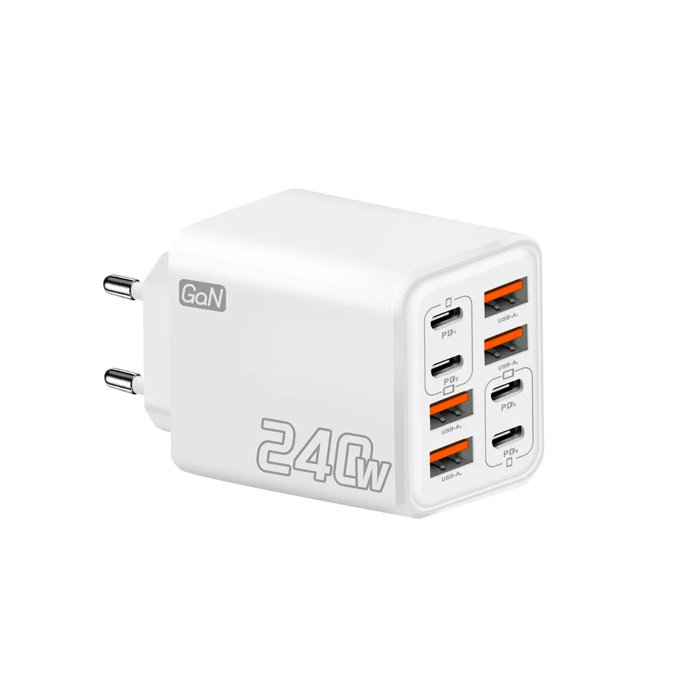 240W 8-in-1 GaN USB-C Fast Charger | 4PD 4USB Desktop Hub GaN Desktop Charger QXL White EU