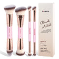 MAANGE 4-Pc Dual-Ended Makeup Brush Set | Travel Box Makeup Brush Set QXL Pink