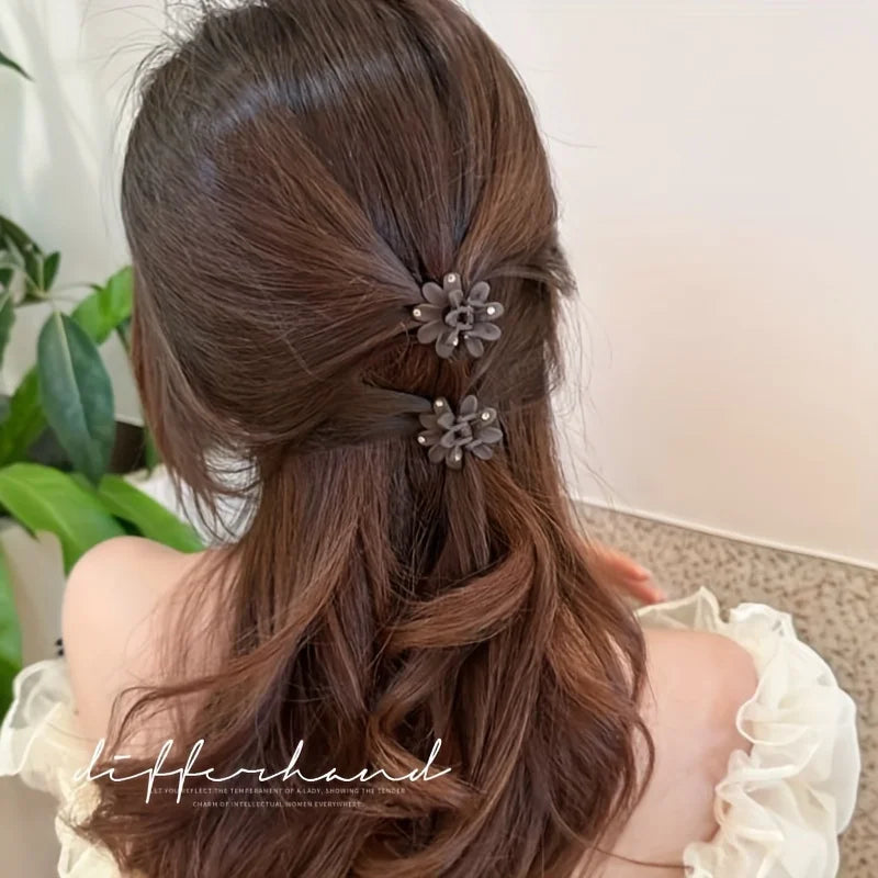 Matte Flower Hair Grab Clips – Elegant Barrettes 2-Pack Hair Clips QXL