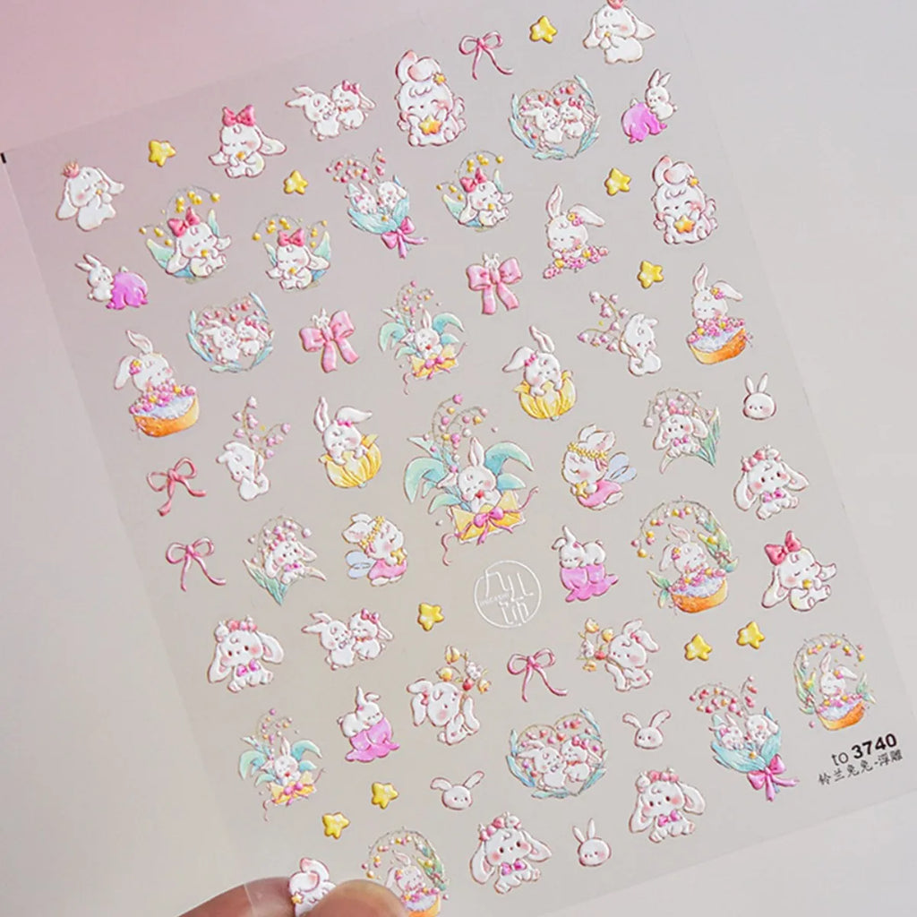 5D Kawaii Pink Rabbit Nail Art Stickers | Self-Adhesive Decals Nail Art Stickers QXL 1pcs to3740