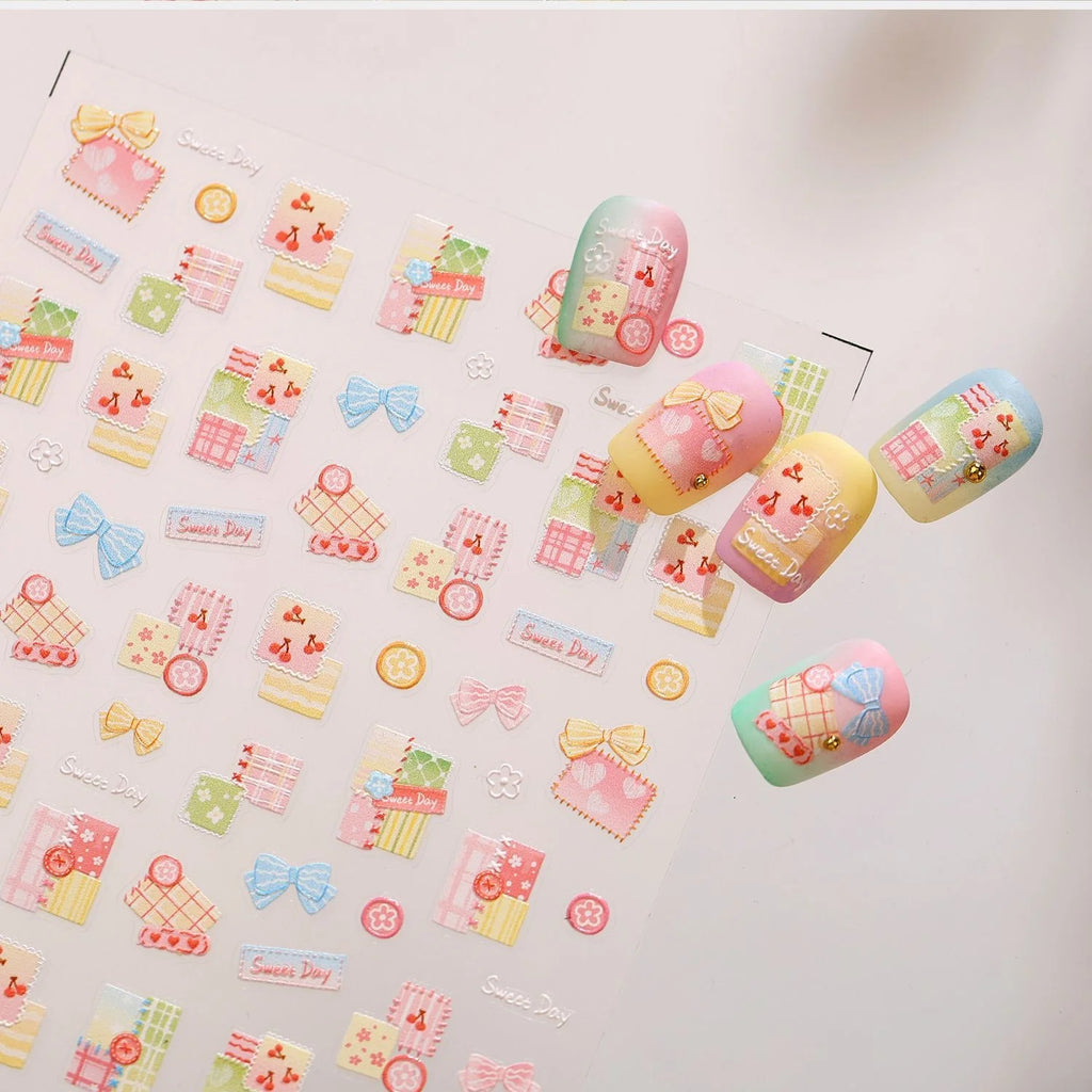 5D Nail Stickers – Plaid Cherry Blossom Bow Decals | DIY Nail Art Stickers QXL