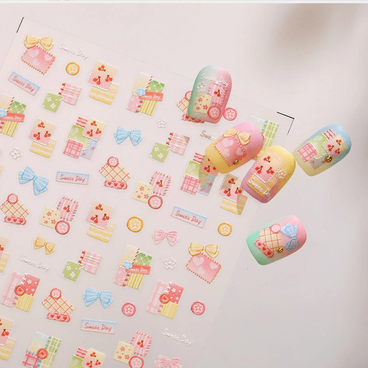 5D Nail Stickers – Plaid Cherry Blossom Bow Decals | DIY Nail Art Stickers QXL