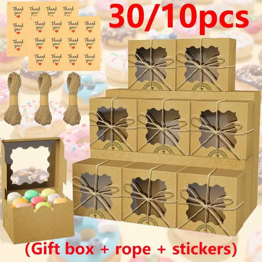 Kraft Bakery Boxes with Window | Cupcake & Cookie Gift Boxes Bakery Gift Boxes QXL
