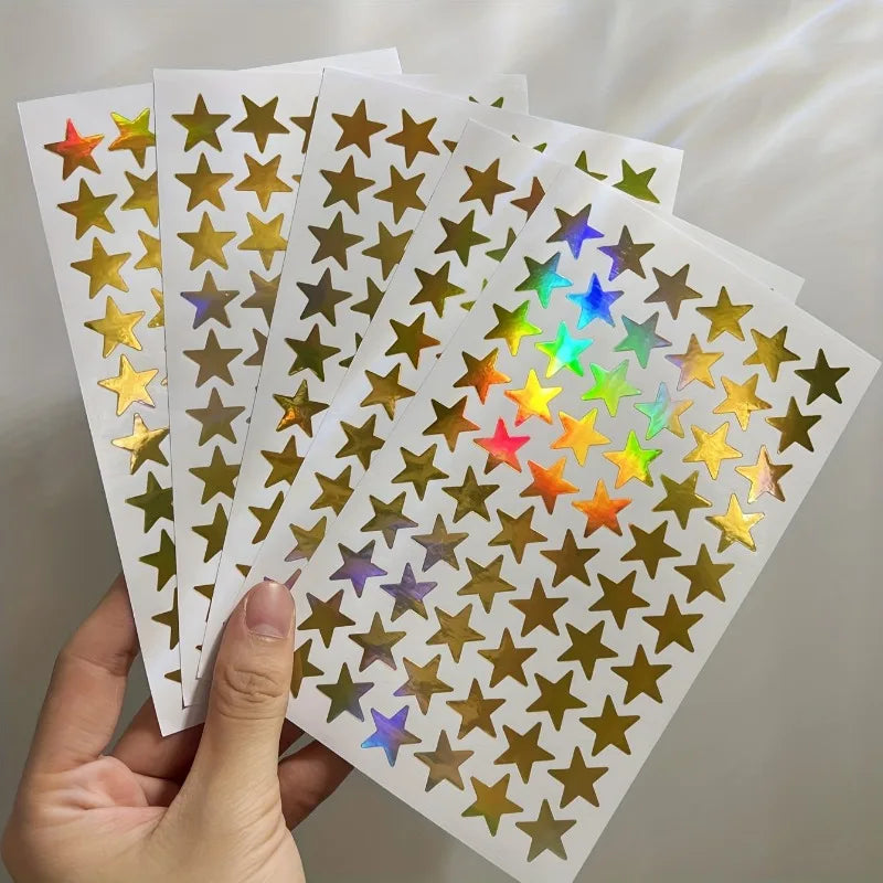 5-Pack Golden Star Laser Stickers for DIY Crafts & Journals Decorative Craft Stickers QXL