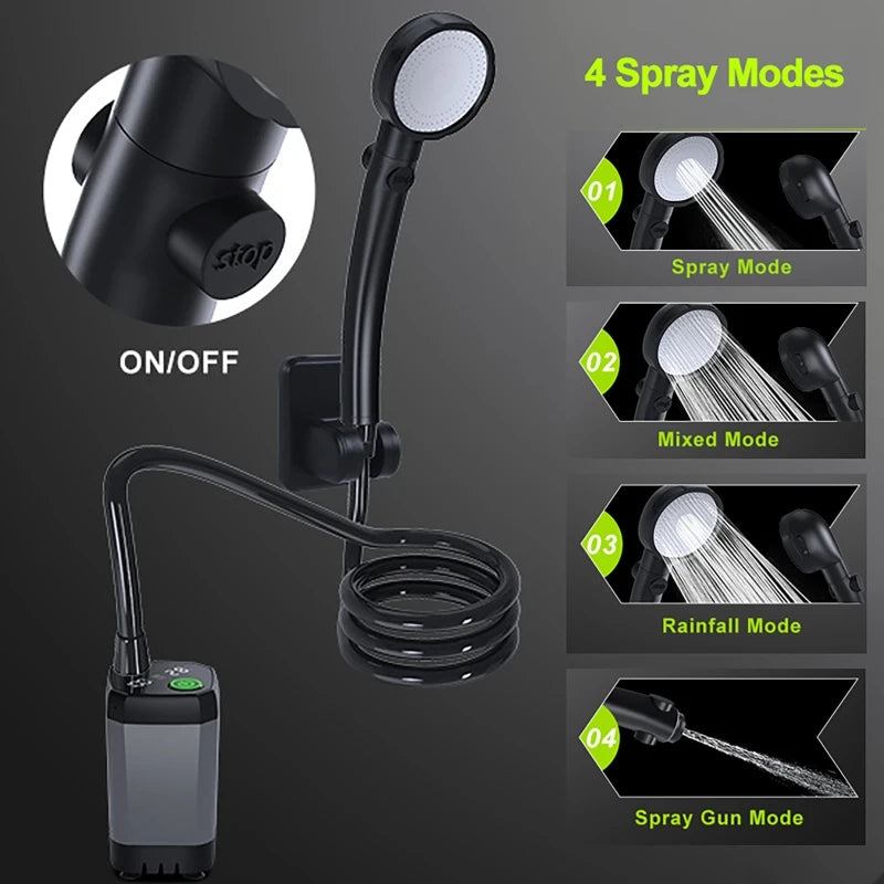 Portable Camping Shower Set 6000mAh LED Electric Pump Portable Camping Shower QXL