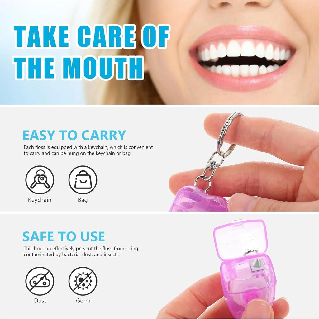 10-Pack Keychain Dental Floss | Tooth-Shaped Portable Dispenser Keychain Dental Floss QXL