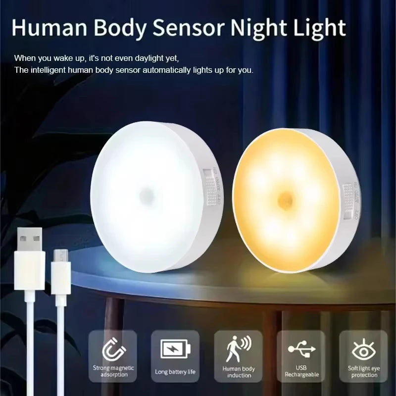 Motion Sensor LED Night Light – Type-C Rechargeable Wireless Motion Sensor Night Light QXL