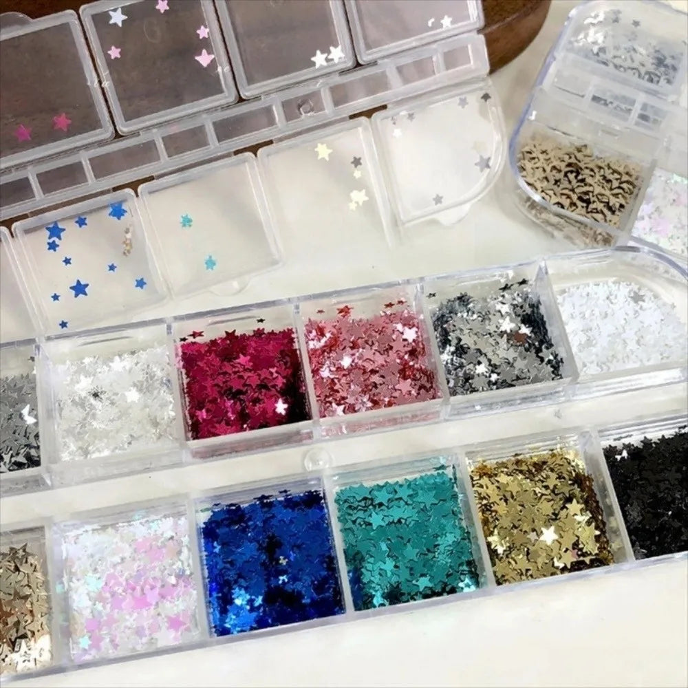 12-Grid Star Nail Art Charms | Sparkling Flakes DIY Decals Nail Art Charms QXL