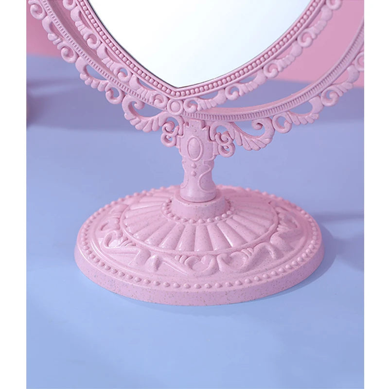 Double-Sided Vintage Rotating Makeup Mirror | Heart Oval Desktop Makeup Mirror QXL