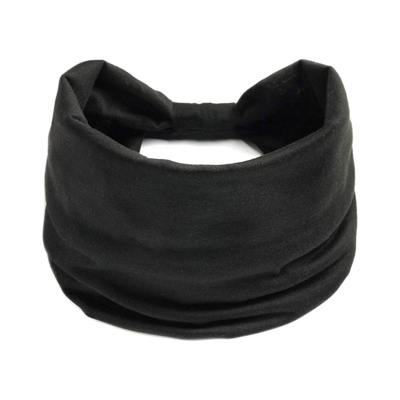 Boho Wide Knot Turban Headband – Elastic Headwrap for Women Turban Headband QXL black Size fits all