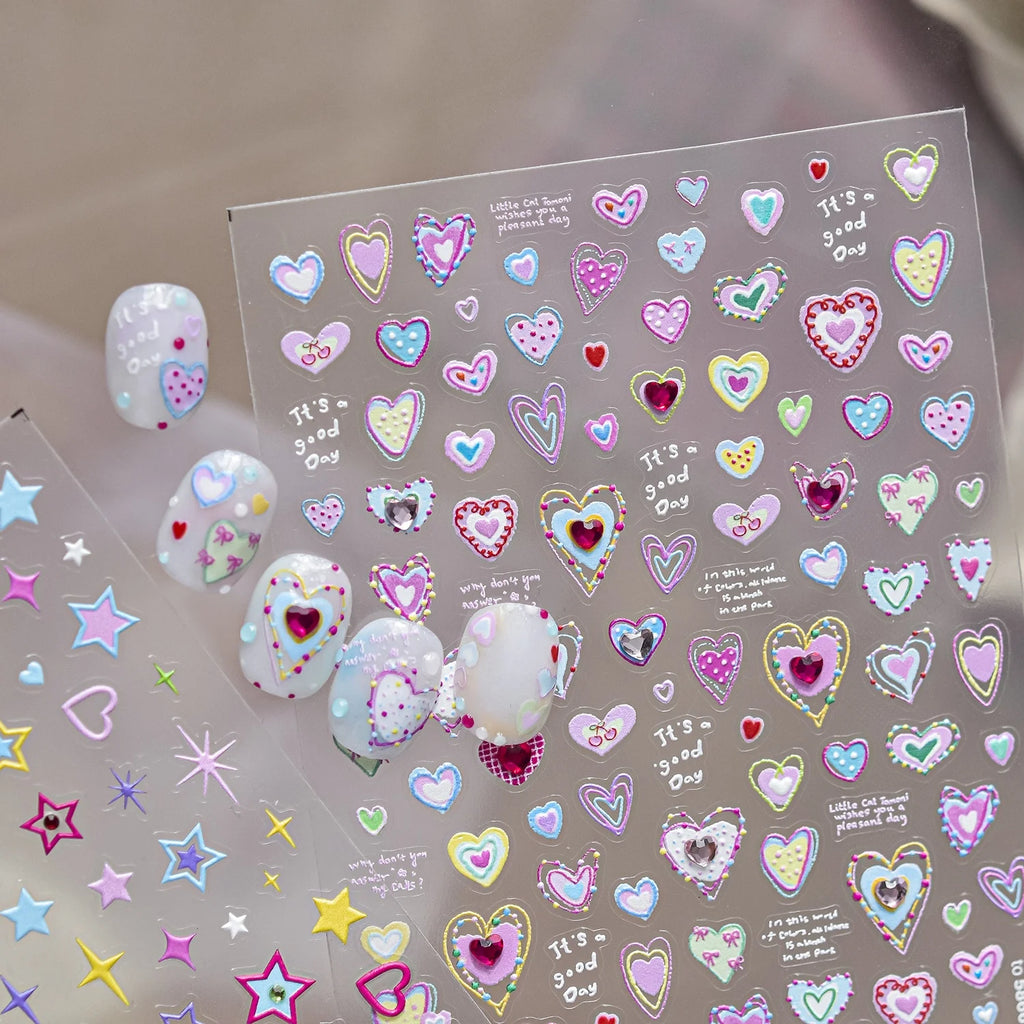 5D Heart Nail Stickers – Crystal Rhinestone Floral Decals Nail Art Stickers QXL