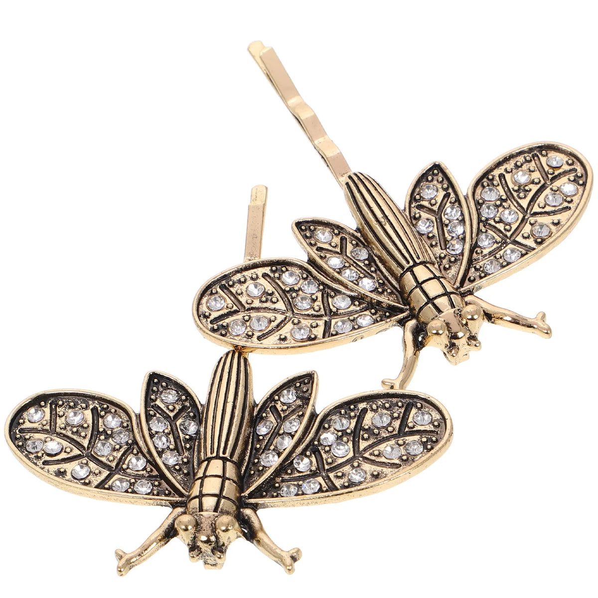 2-Pack Vintage Dragonfly Rhinestone Hair Clips | Gold Barrettes Rhinestone Hair Clips QXL