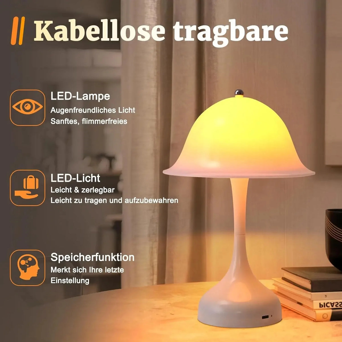 Wireless Dimmable LED Bedside Lamp | USB Rechargeable Touch LED Table Lamp QXL