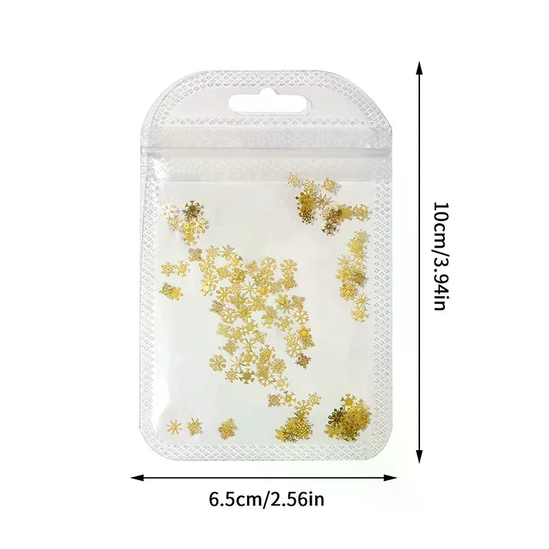 100-Pc Snowflake Rivet Nail Charms | Gold & Silver Christmas Nail Art Charms QXL