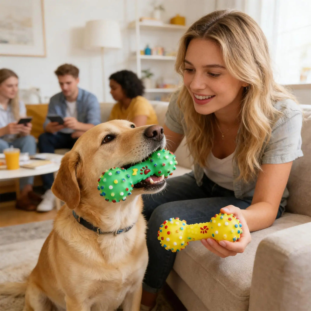 Bone-Shaped Dog Chew Toy | Squeaky Whistle Teeth Cleaner Dog Chew Toy QXL
