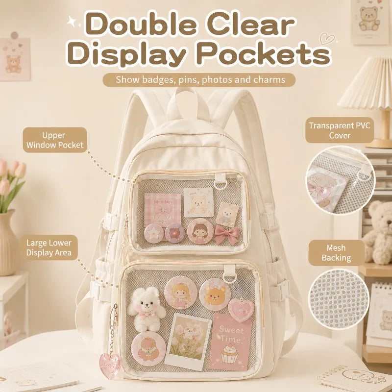 Kawaii Ita Bag Backpack – Clear Pin Display Window School Bag Ita Bag Backpack QXL