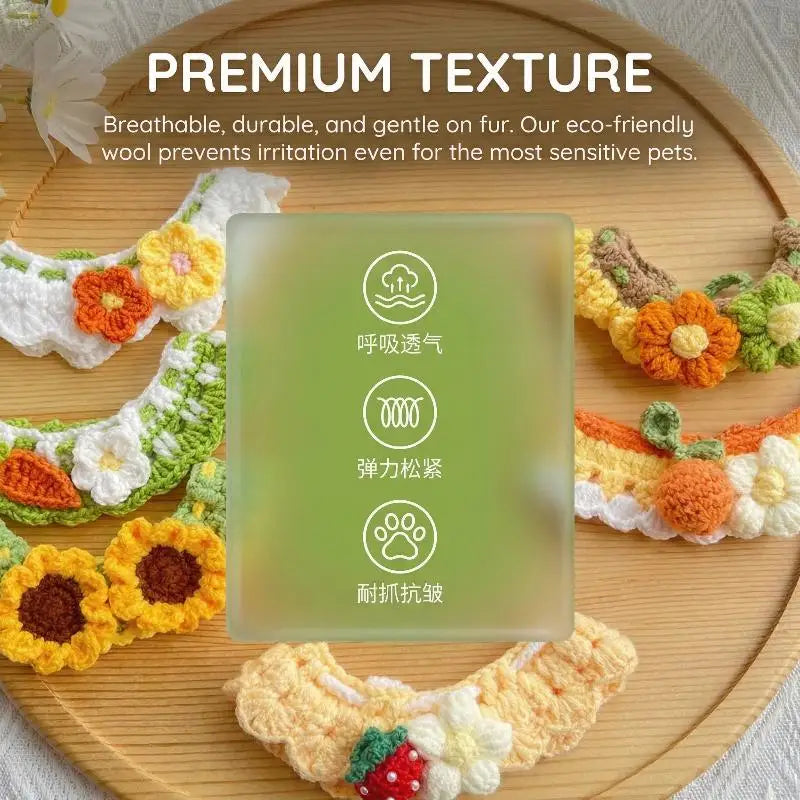 Handmade Woven Flower Pet Collar | Adjustable Knitted Scarf Pet Collar QXL