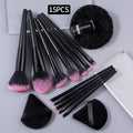 15-Piece Soft Fiber Makeup Brush Set | Fan & Powder Puff Makeup Brush Set QXL black