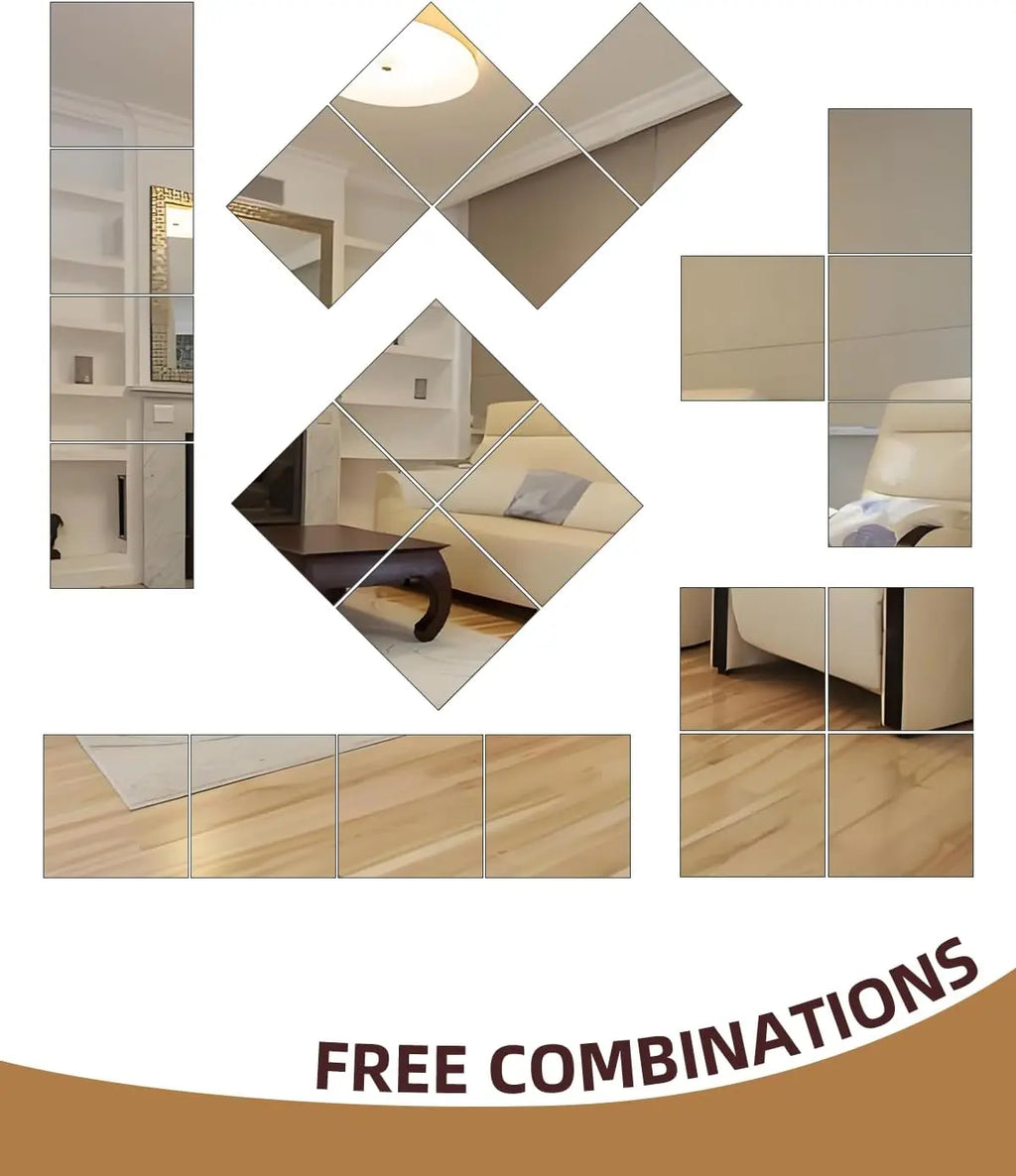 4-Pack Acrylic Wall Mirror Stickers | Cuttable Self-Adhesive Wall Mirror Tiles QXL