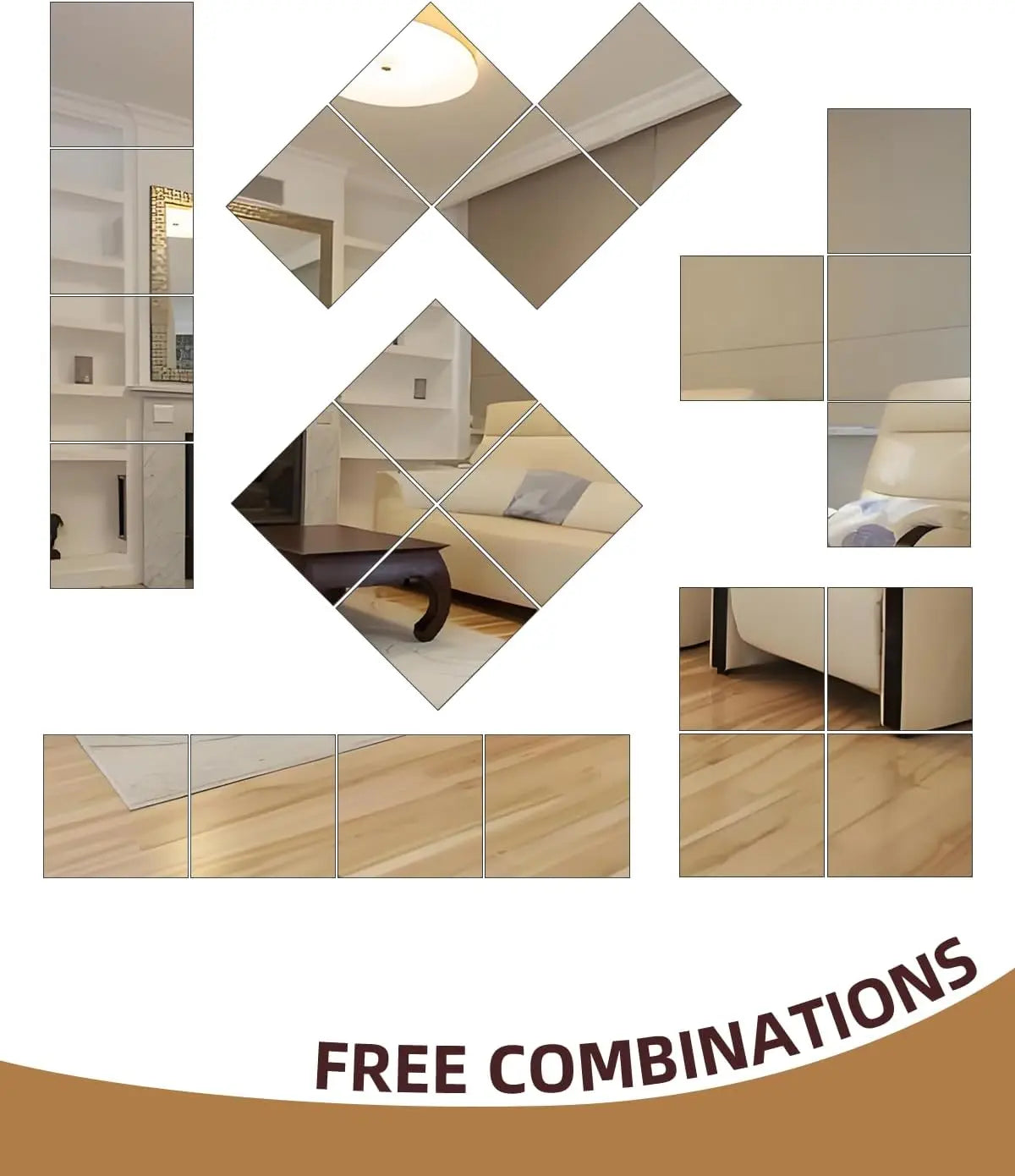 4-Pack Acrylic Wall Mirror Stickers | Cuttable Self-Adhesive Wall Mirror Tiles QXL