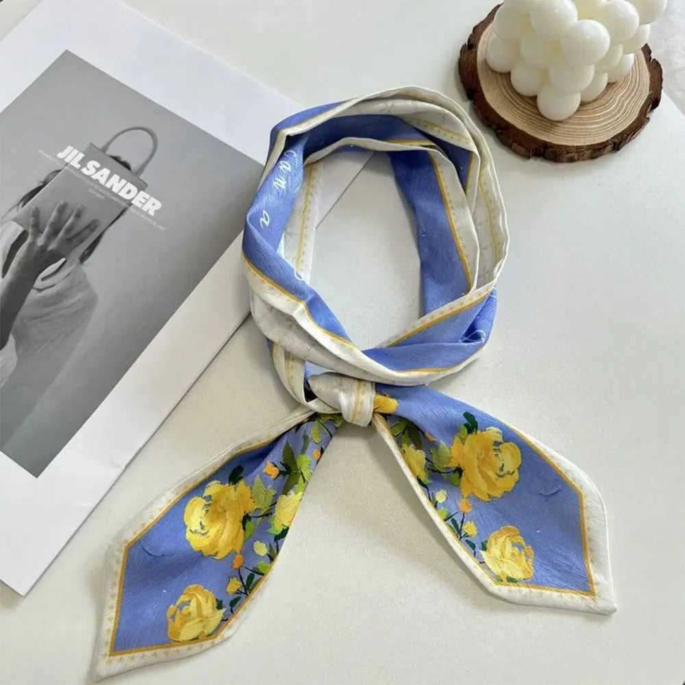 Satin Silk Floral Ribbon Scarf | Long Thin Bag Strap for Women Ribbon Scarf QXL