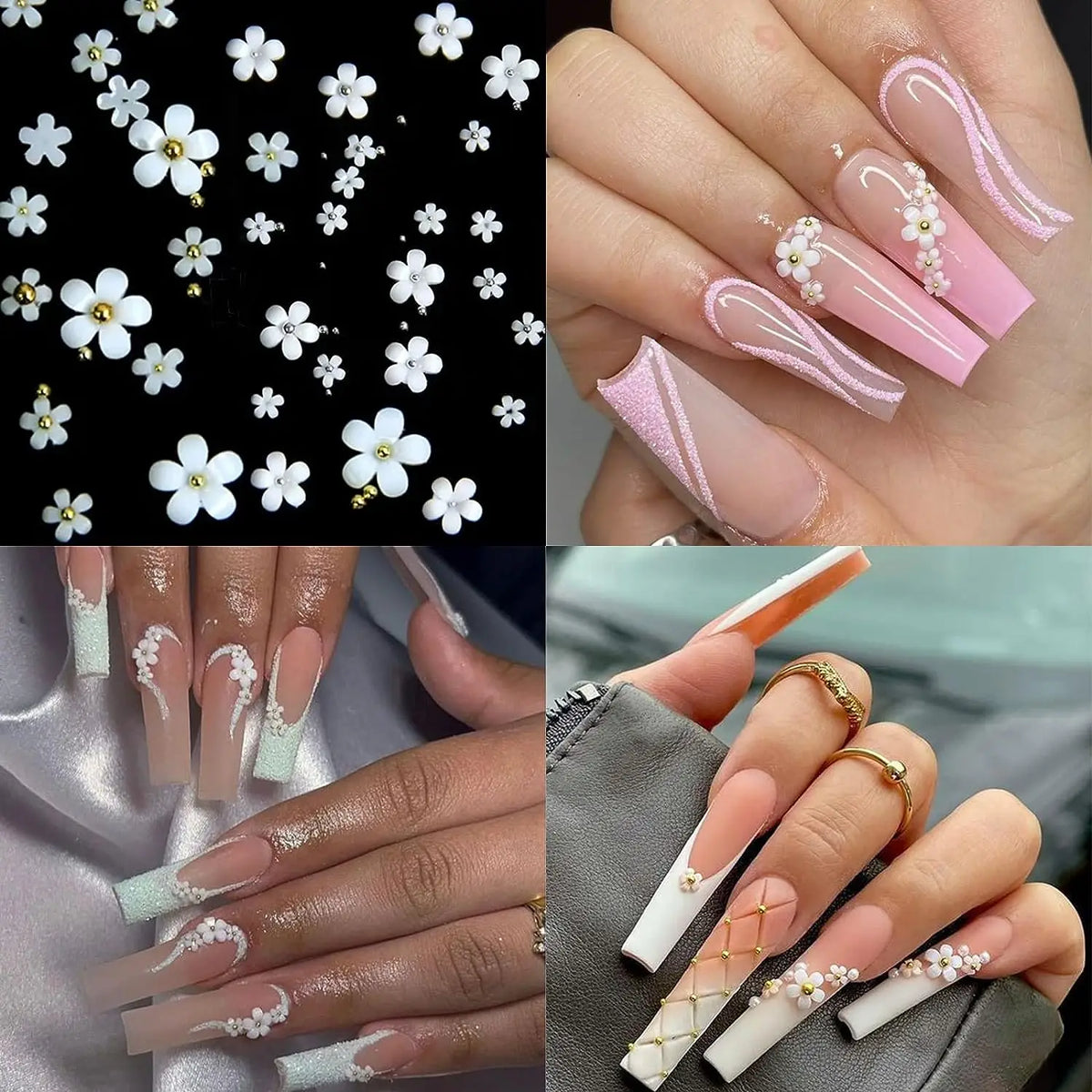 3D Flower Nail Art Charms – Kawaii Resin Pink & White Set 3D Nail Art Charms QXL