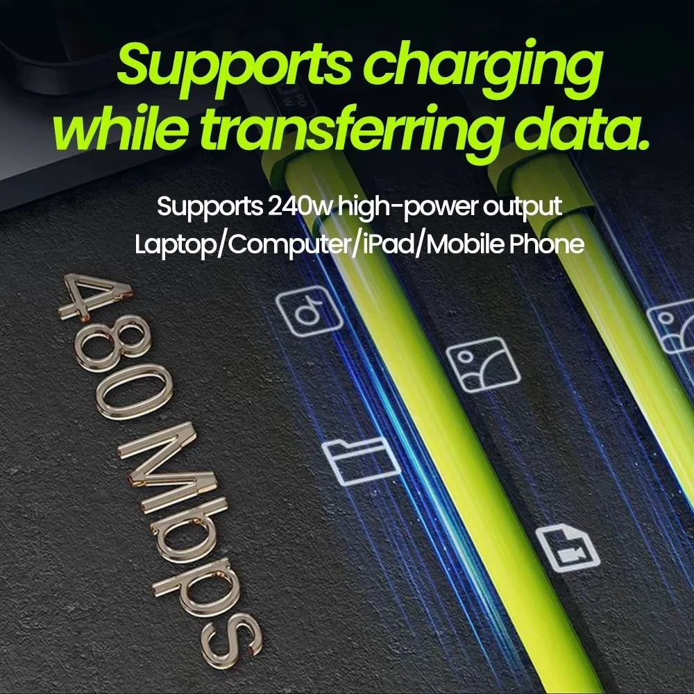 240W USB-C to USB-C Fast Charging Cable 6A Quick Charge USB-C Charging Cable QXL