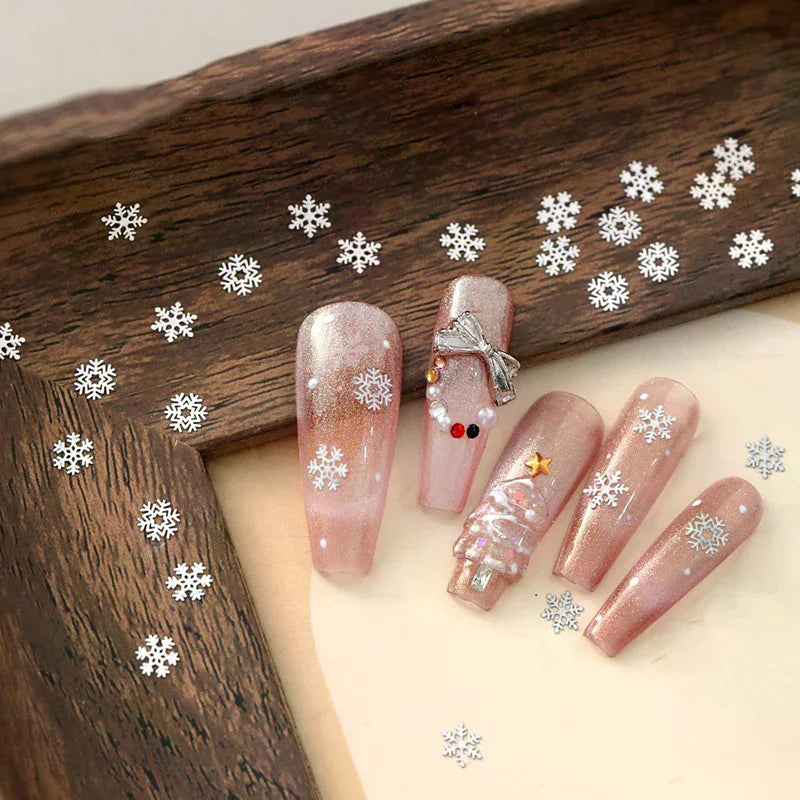 100-Pc Snowflake Rivet Nail Charms | Gold & Silver Christmas Nail Art Charms QXL