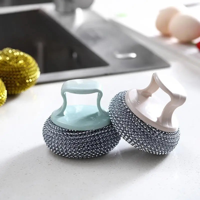 Detachable Pot Brush | PET & Steel Wool Scrubber for Pans Kitchen Scrub Brush QXL