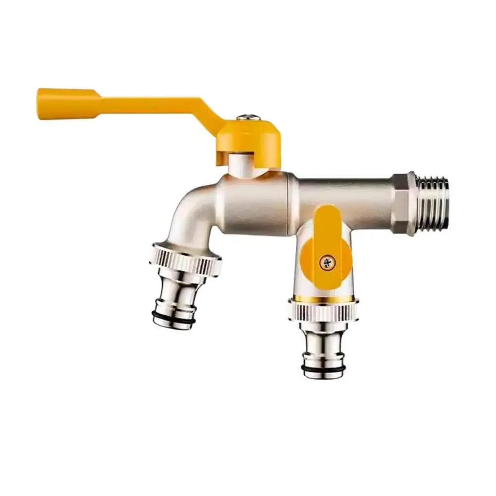 1/2" Dual Spout Outdoor Tap Splitter with Brass Ball Valves Garden Tap Splitter QXL yellow